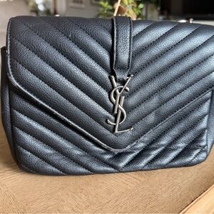 Yves Saint Laurent Metallic Black Quilted Crossbody Bag